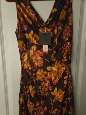 Dress Forum Brown Dress with Yellow and Pink Floral Print, New, Medium